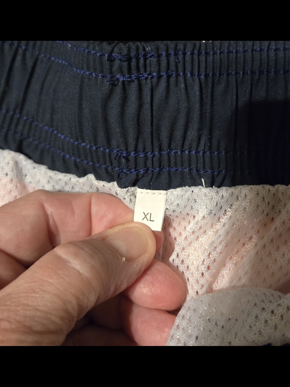 Men's Navy Blue & Orange Swim Shorts with White Mesh Lining - XL